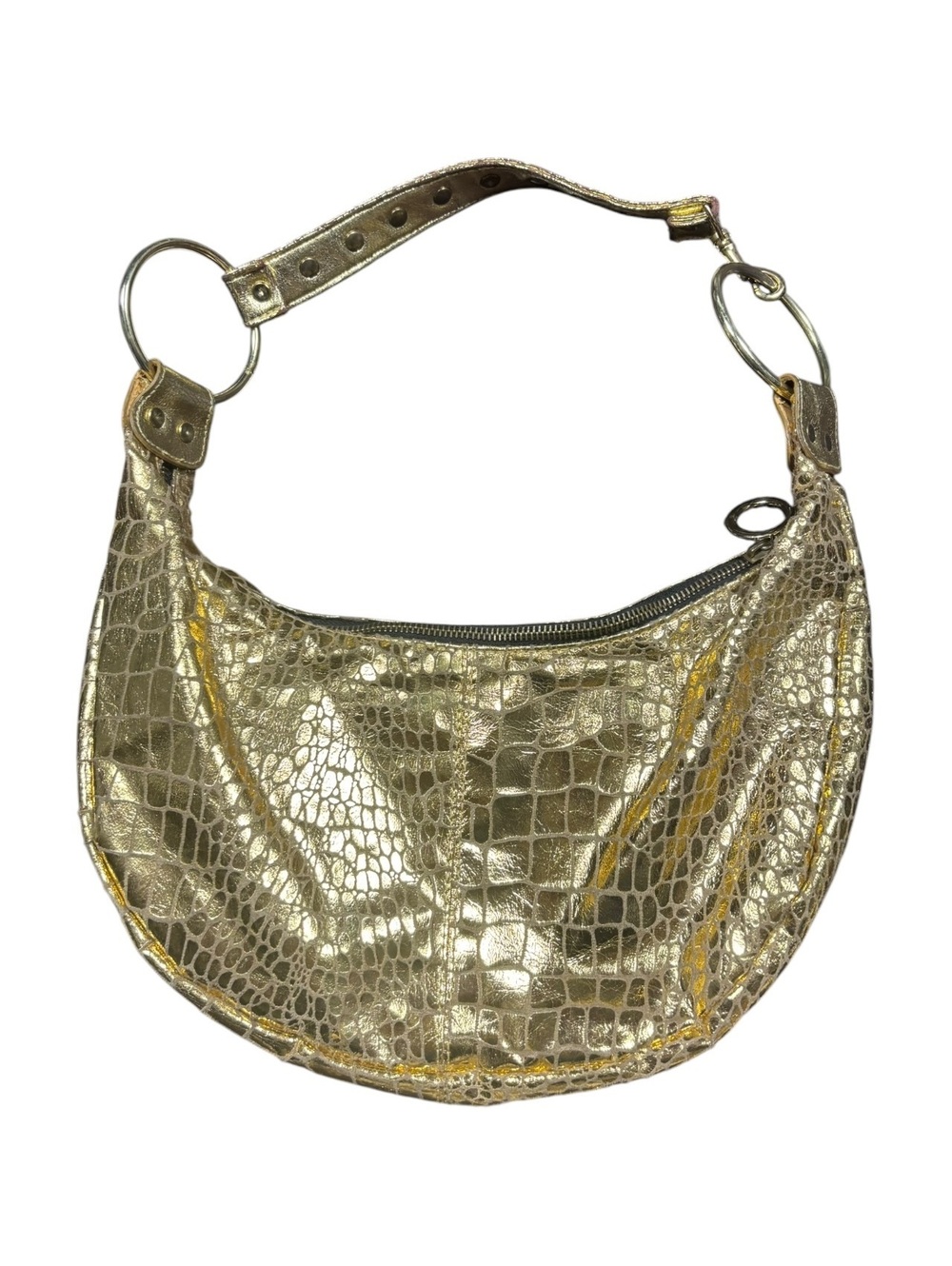 Gold Metallic Croc Embossed Vintage Y2K Hobo Shoulder Bag